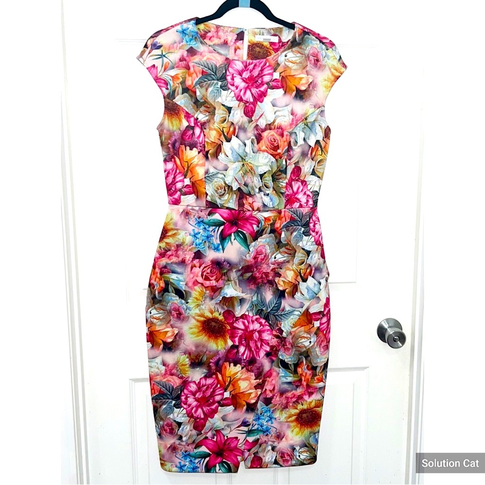 NEW YORK & COMPANY Dress Size L Sleeveless Garden Floral Sheath